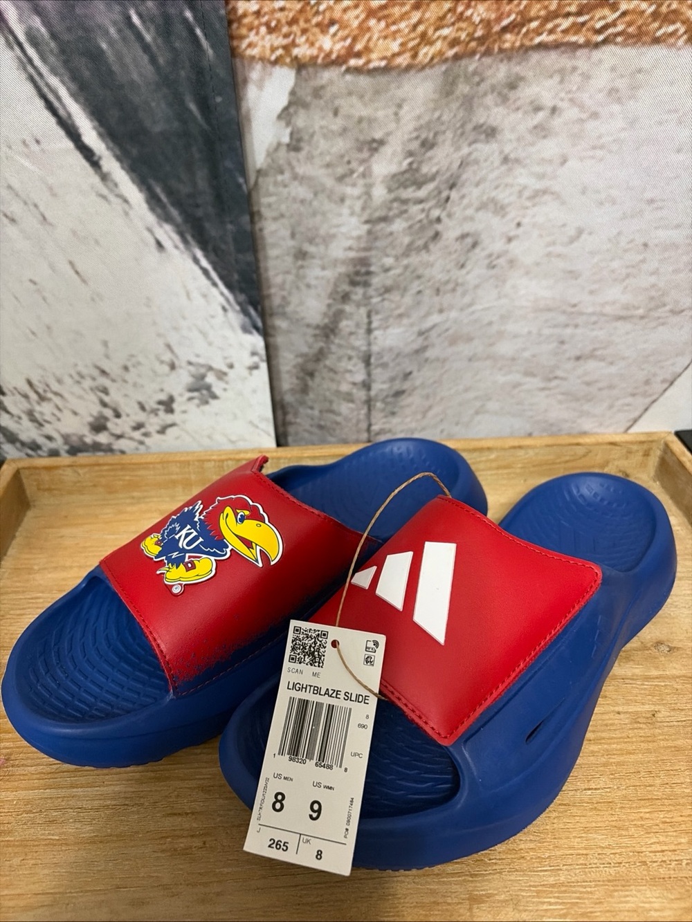 adidas X NCAA Lightblaze Slides Kansas Jayhawks Royal Red Blue Men's Size 8
